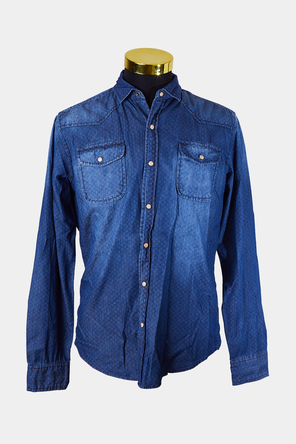 Jack Black Blue Print Denim Look Button Down Shirt L