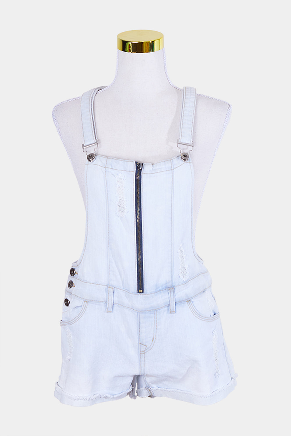 Chi Qle Light Blue Denim Overalls with Zip Detail