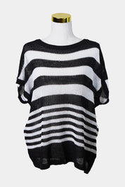 Maggie T Black and White Stripe Knit Top