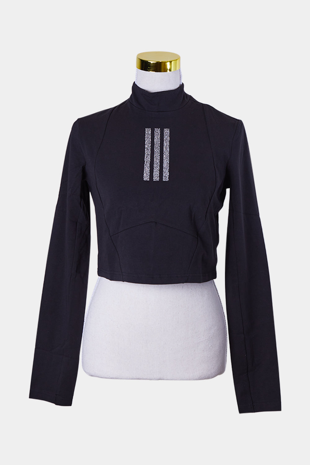Adidas X Swarovski  Black Glitter Stripe Detail High Neck Long Sleeve Crop