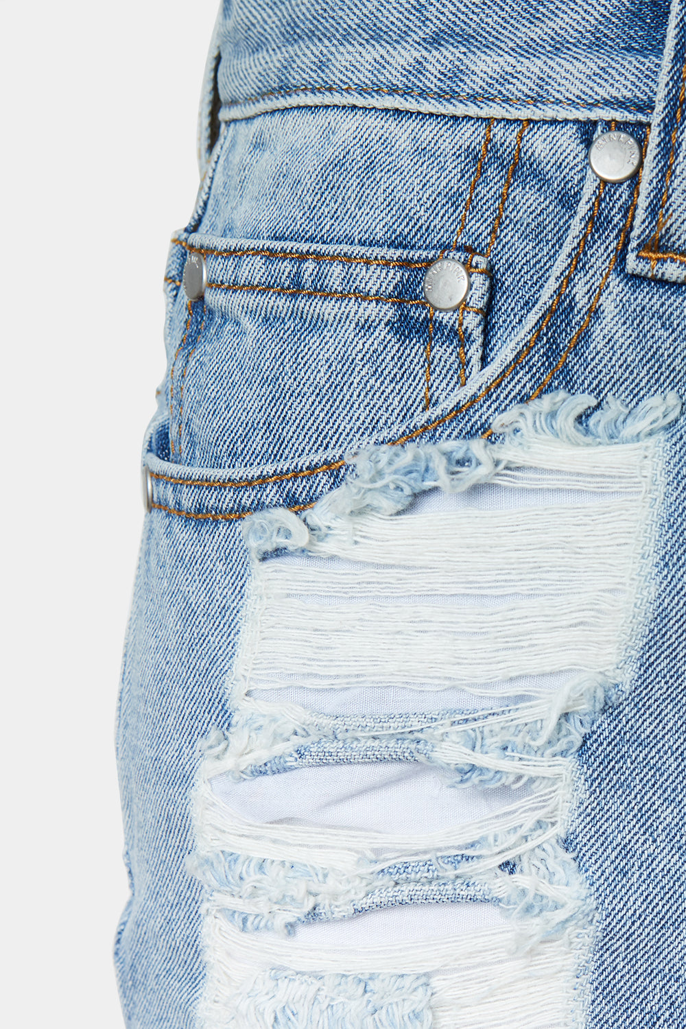 Mink Pink Light Blue Distressed Denim Shorts