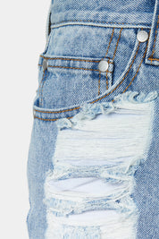 Mink Pink Light Blue Distressed Denim Shorts