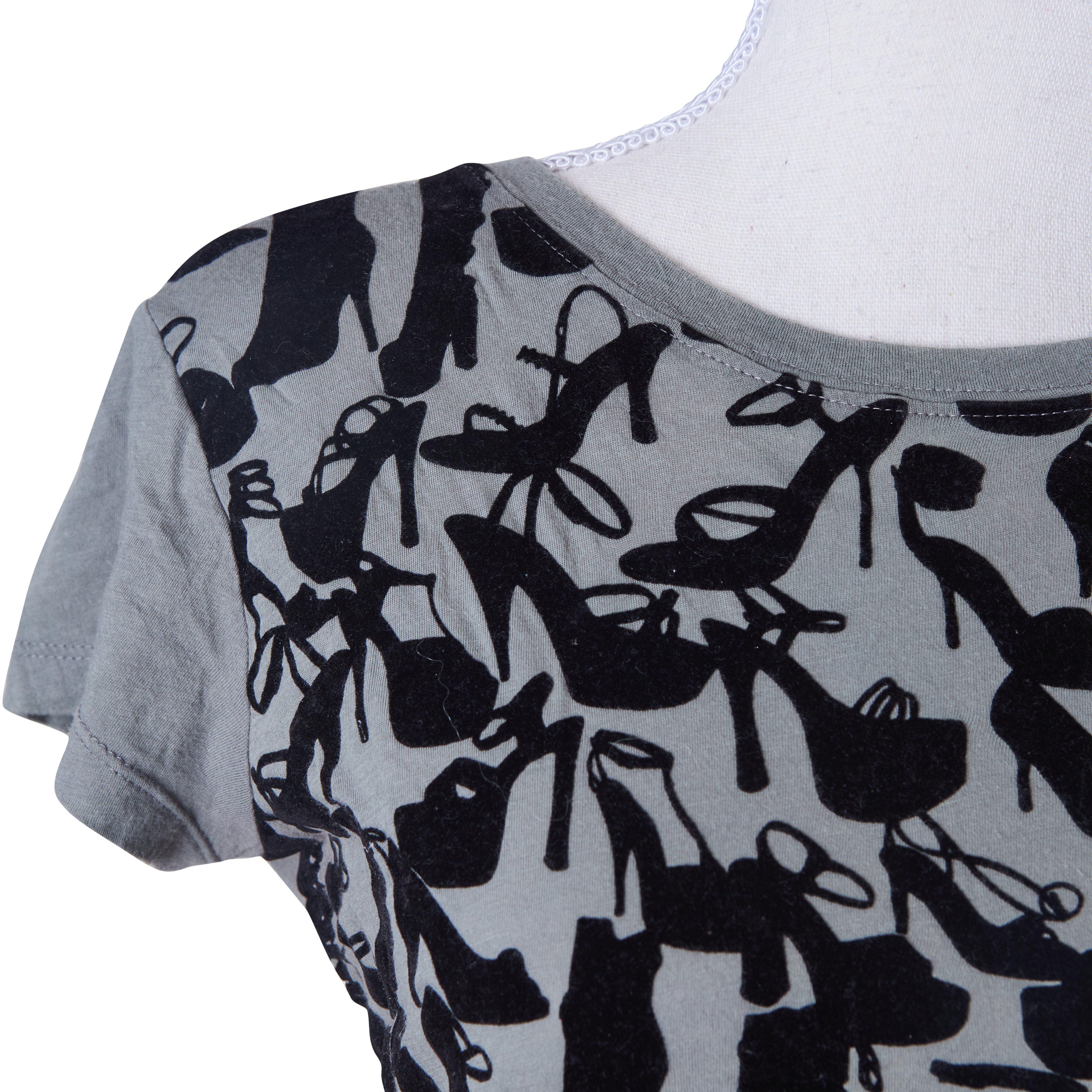 MNG Khaki and Black Velvet Heels Flocked T Shirt