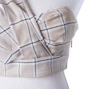 ACLER Beige Plaid One Shoulder Crop Top