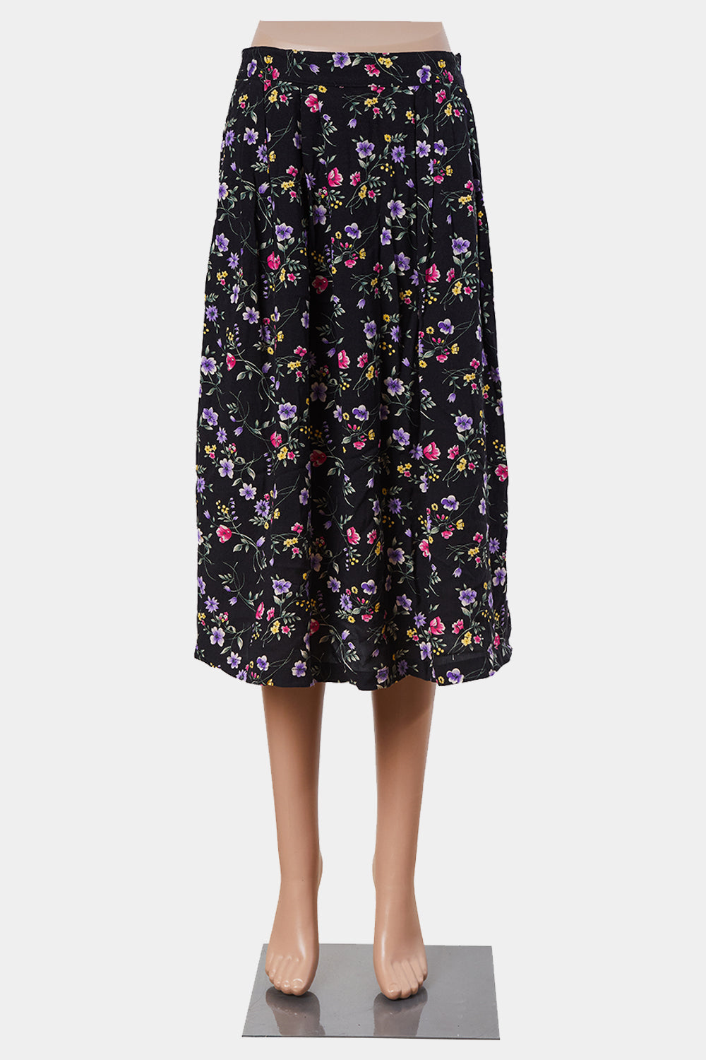 Sag Harbor Petite Black Floral Midi Skirt