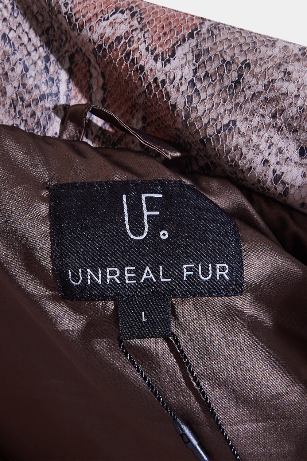 Unreal Fur Dusty Pink Snake Print Puffer Vest with Hood