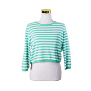 ALESSANDRA Green and White Stripe Knit Sweater
