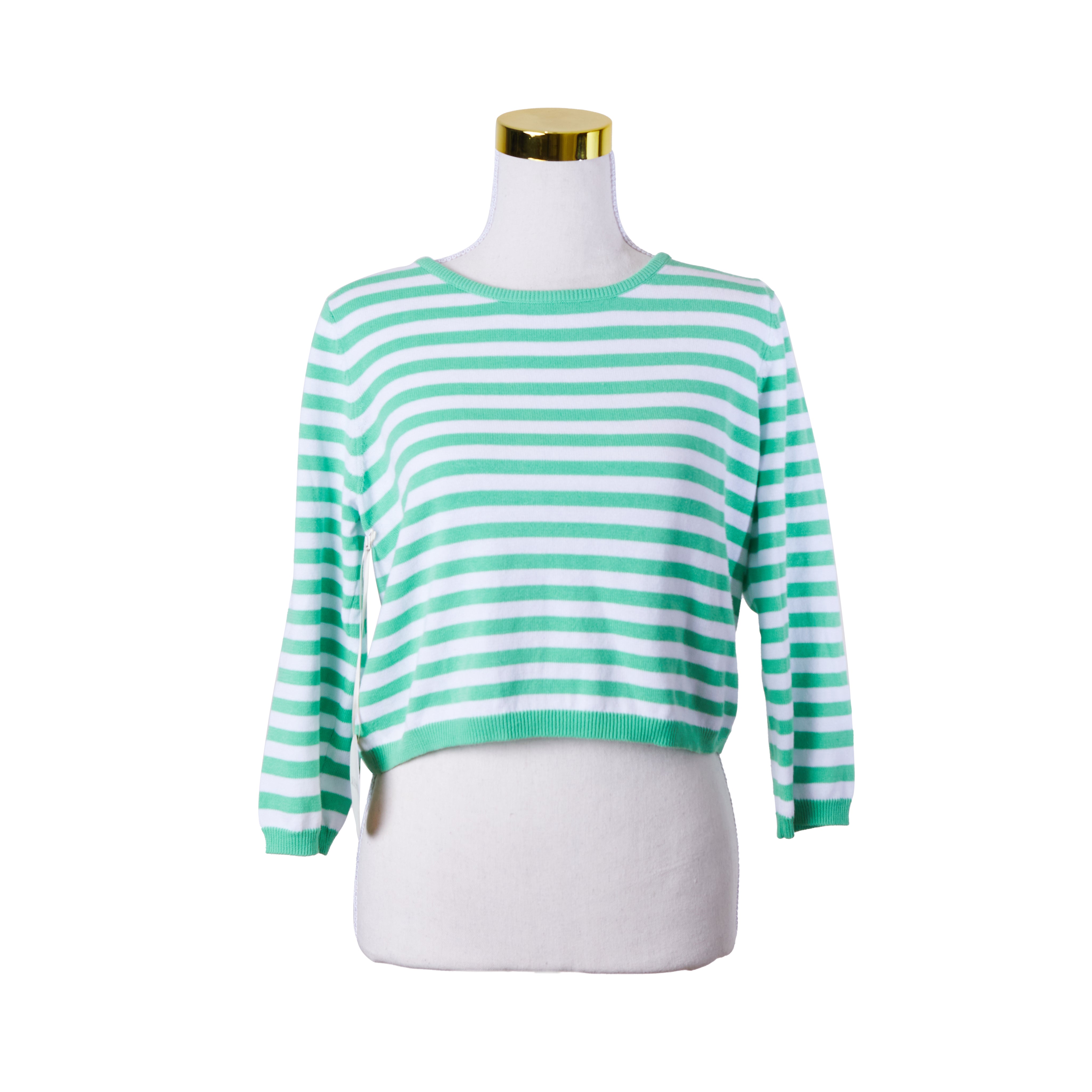 ALESSANDRA Green and White Stripe Knit Sweater