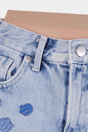 Pepe Jeans Light Blue Embroidered Denim Mini Skirt