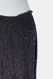 JACQUI-E Gunmental Bead Waist Silk Midi Skirt