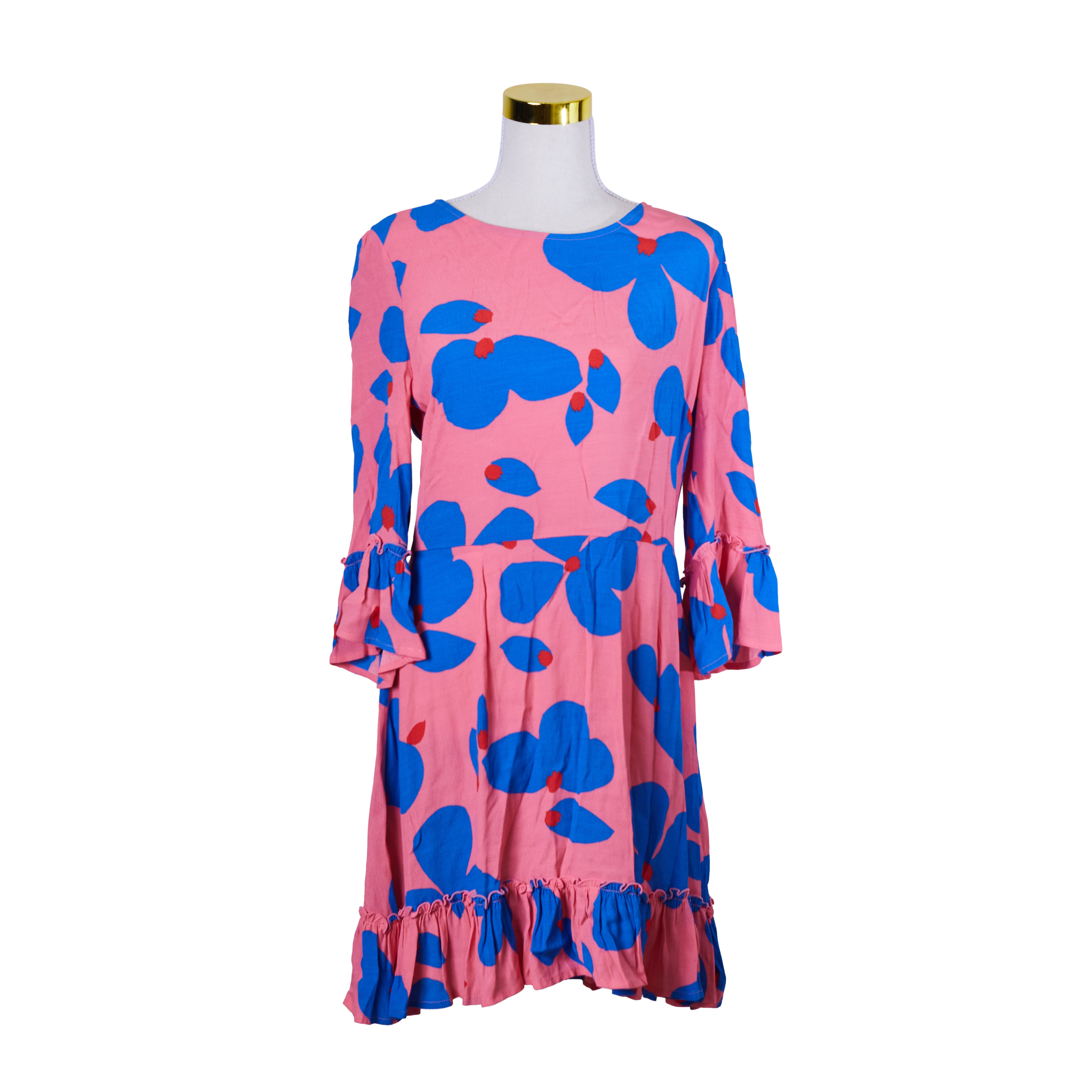 Mister Zimi Pink and Blue Long Sleeve Ruffle Swing Dress