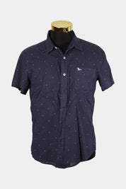 Modern Amusement Navy Bird Print Button Down Short Sleeve Shirt