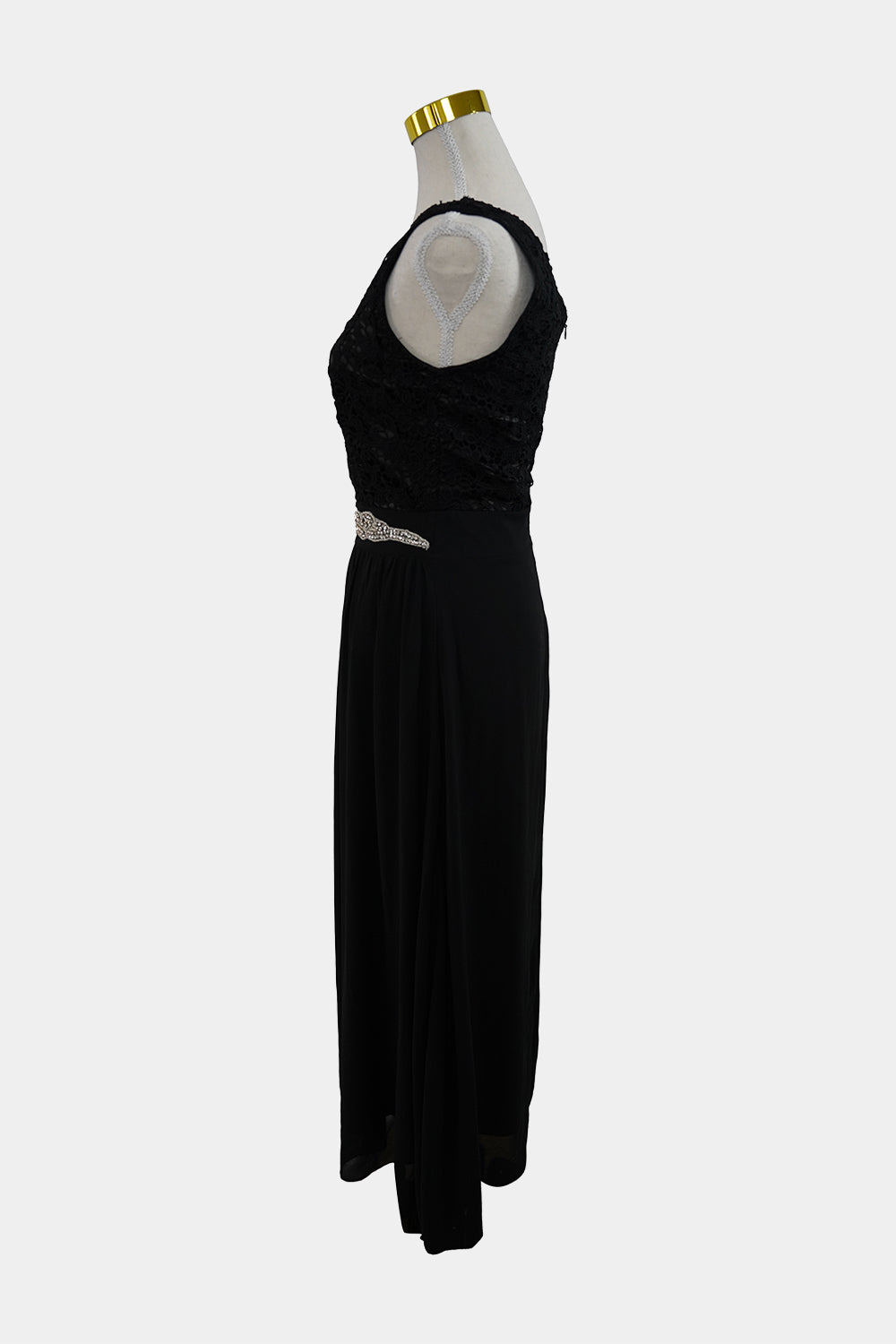 DEES Black High Neck A-Line Lace Prom Dress with Diamantés