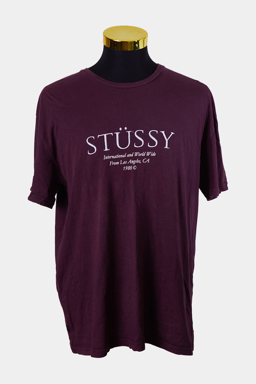 STUSSY Burgundy Embroidered T Shirt