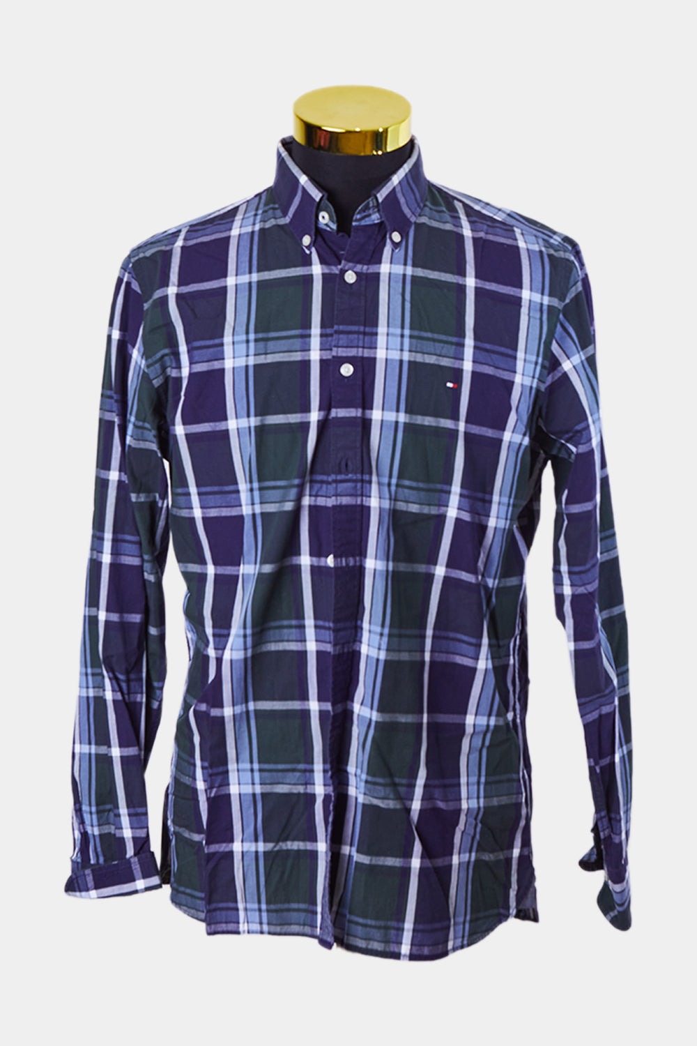 Tommy Hilfiger Navy and Green Plaid Button Down Shirt