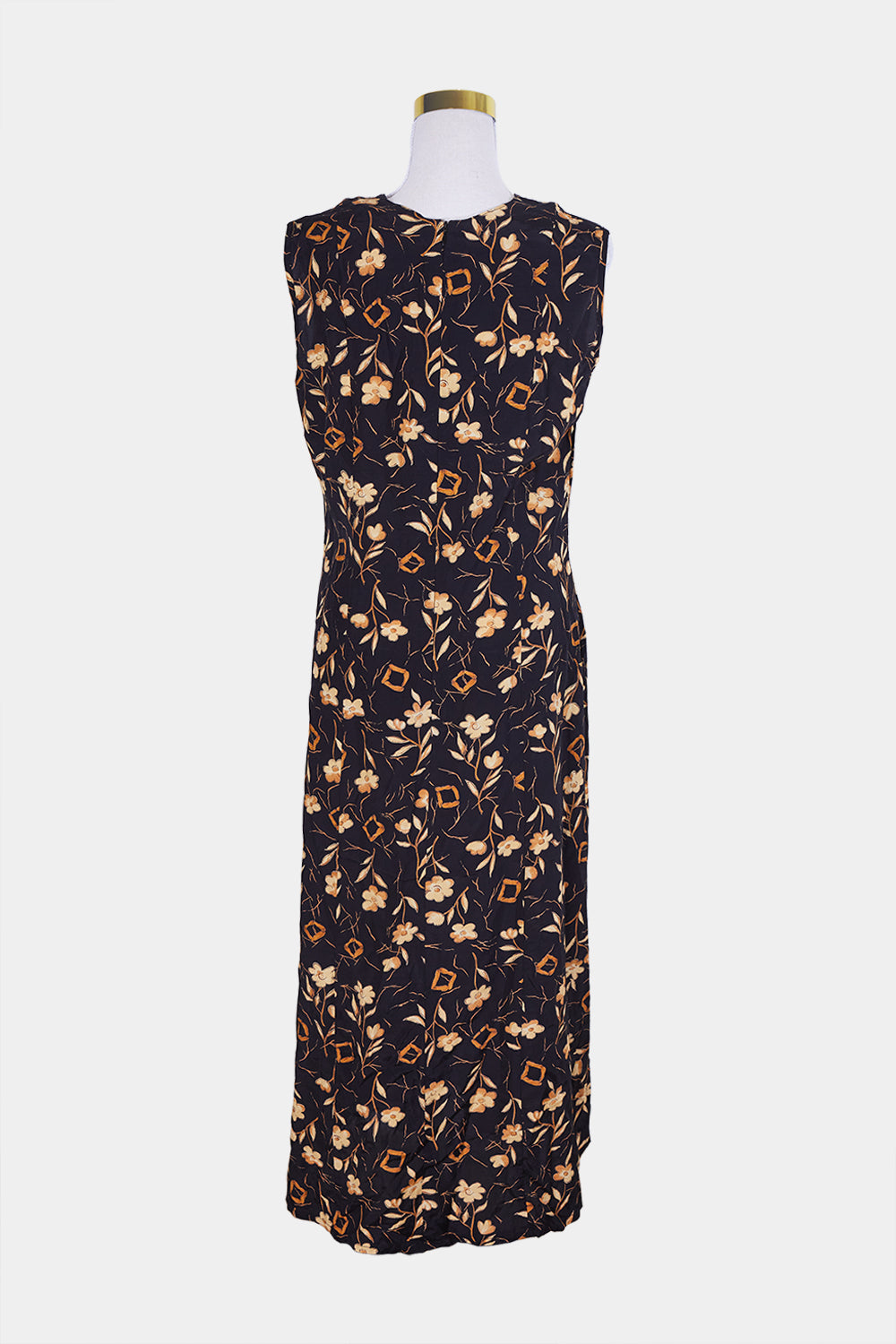 Eugen Klein Black and Yellow Floral V Neck Button Detail Dress