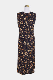 Eugen Klein Black and Yellow Floral V Neck Button Detail Dress