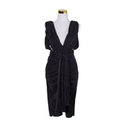 MISSGUIDED Black Plunge Neck Pleated Cocktail Dress