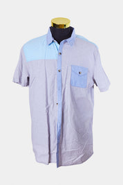 FACTORIE Grey and Blue Panel Detail Pocket Shirt