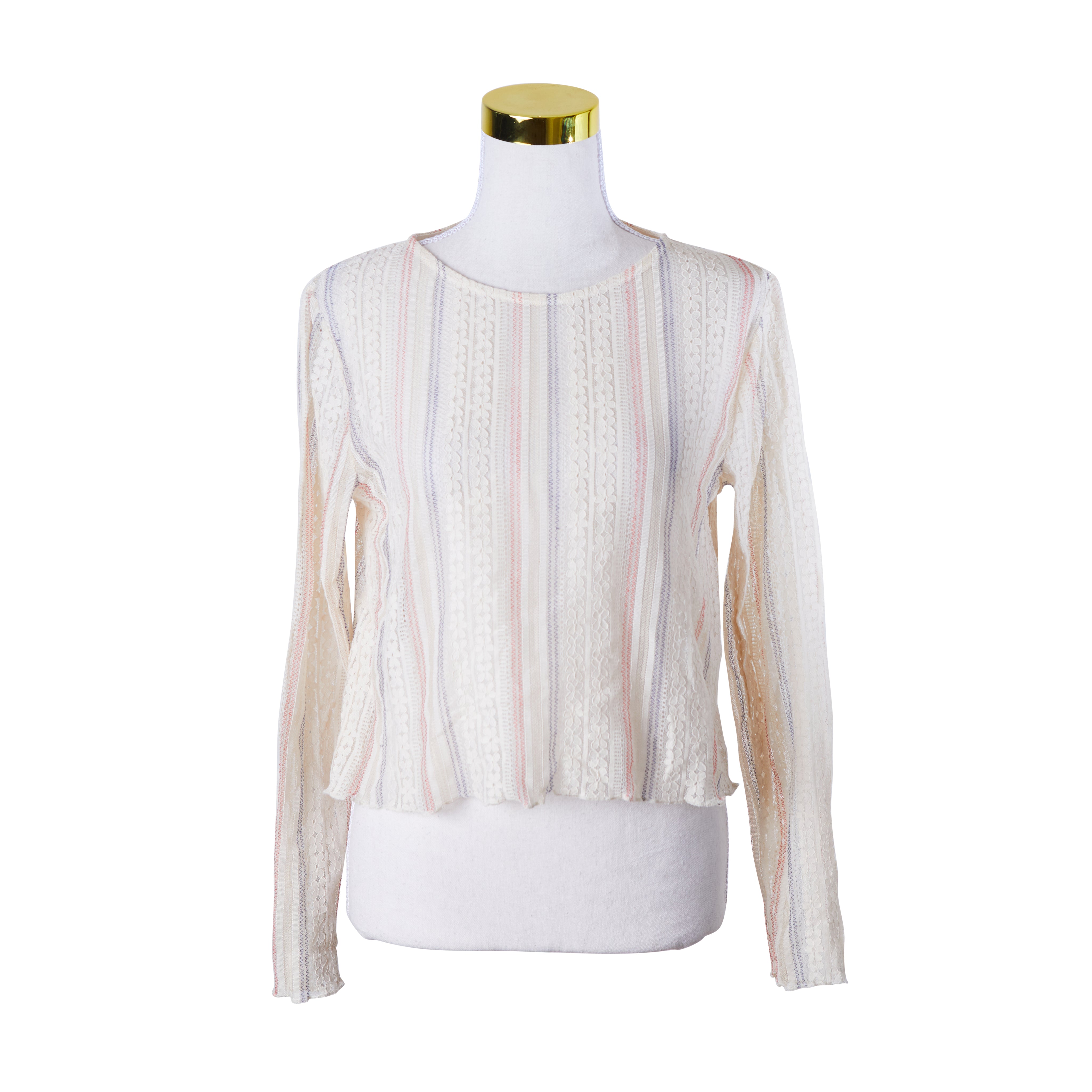 ZARA Cream Blue and Red Lace Long Sleeve Top