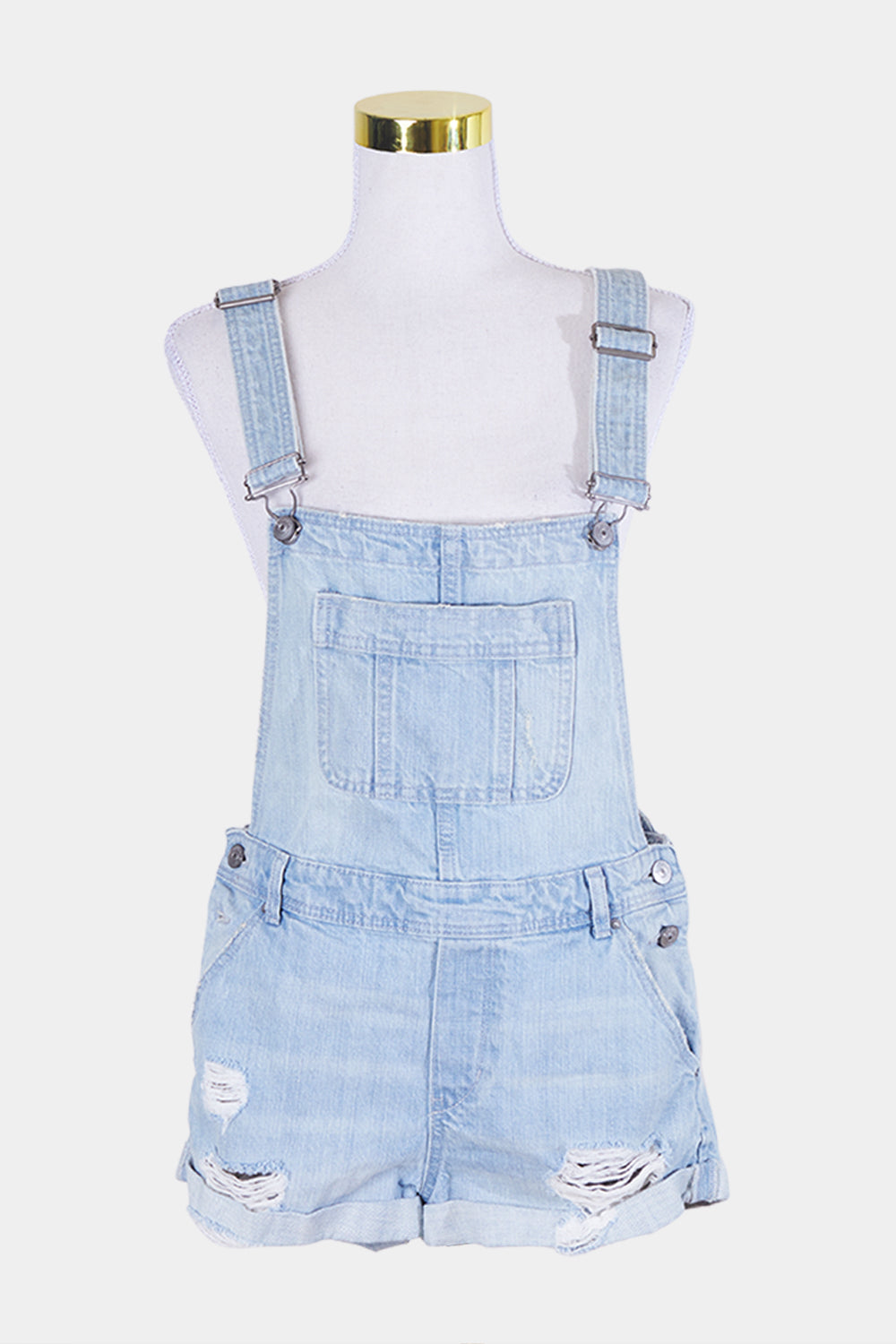 H And M Coachella Light Blue Denim Distressed Overalls