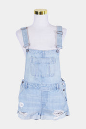 H And M Coachella Light Blue Denim Distressed Overalls
