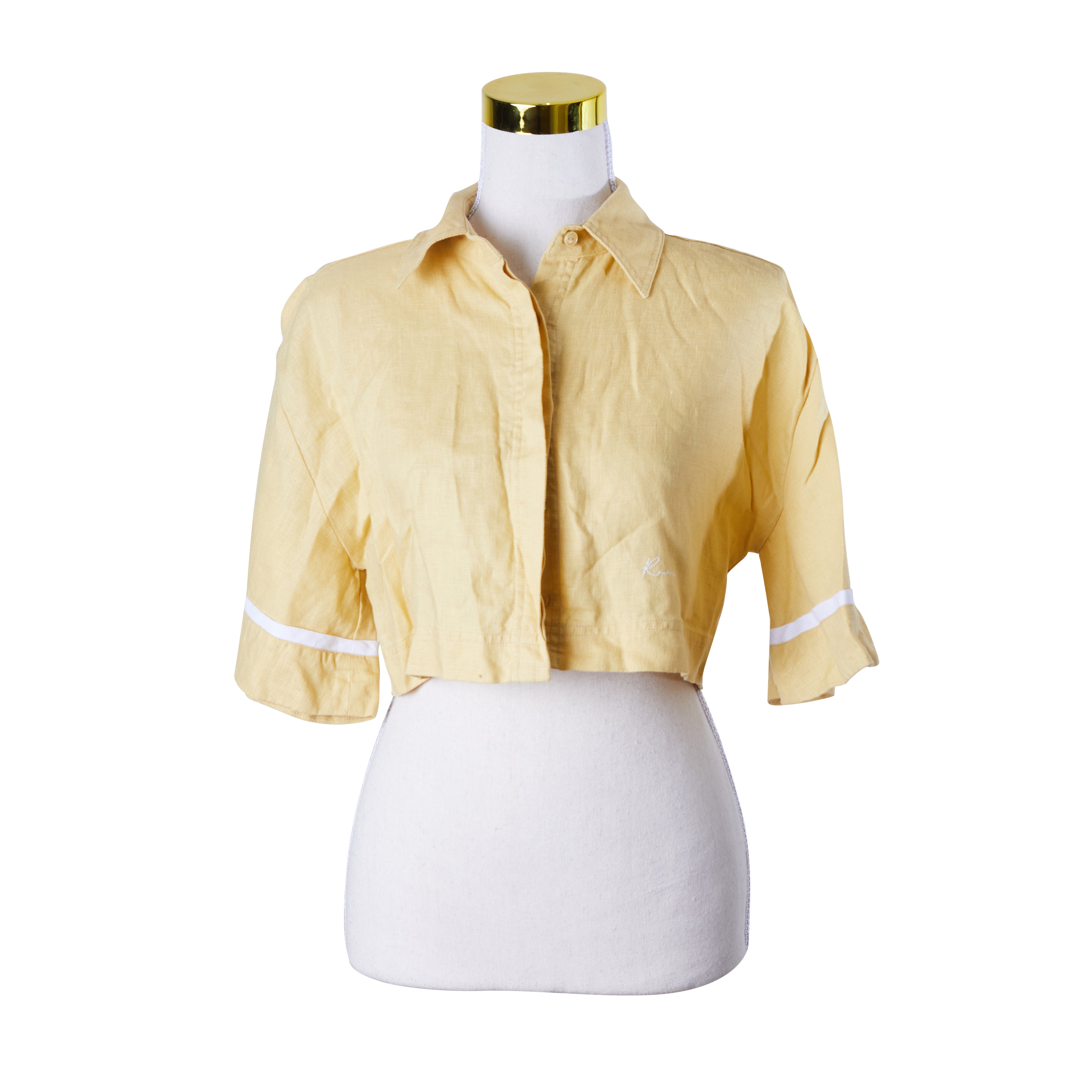 ROAME Yellow and White Crop Short Sleeve Top