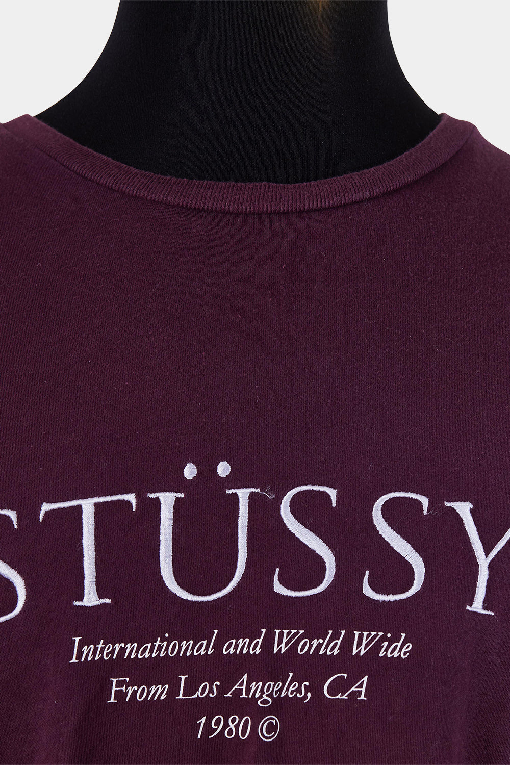 STUSSY Burgundy Embroidered T Shirt
