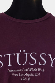 STUSSY Burgundy Embroidered T Shirt