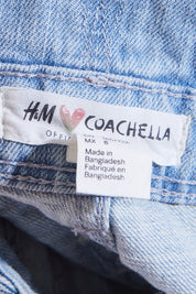 H And M Coachella Light Blue Denim Distressed Overalls
