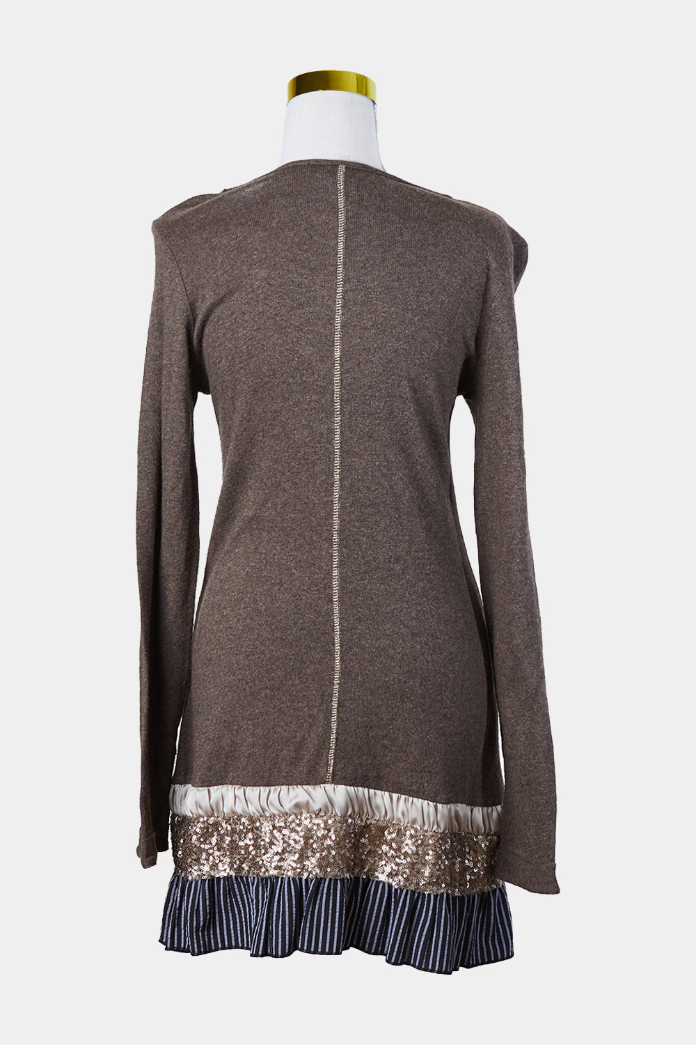 Dp Jeans Brown Knit Embellished Long Sleeve Mini Dress