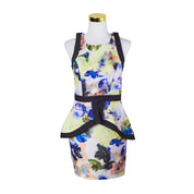 DOTTI Yellow White Blue Purple Orange Print High Neck Mini Dress