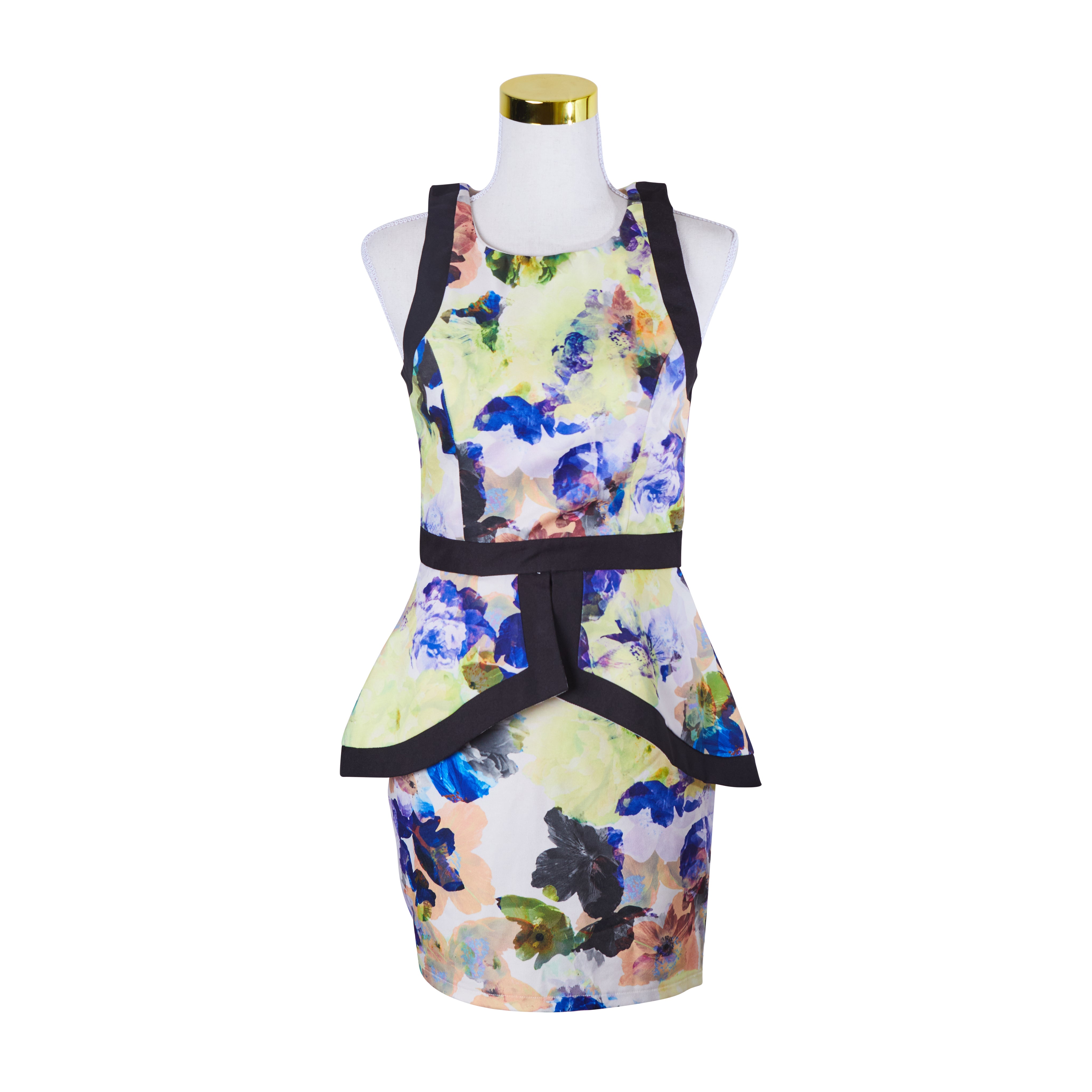 DOTTI Yellow White Blue Purple Orange Print High Neck Mini Dress