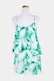 MUMU Green Floral Print Tiered Dress