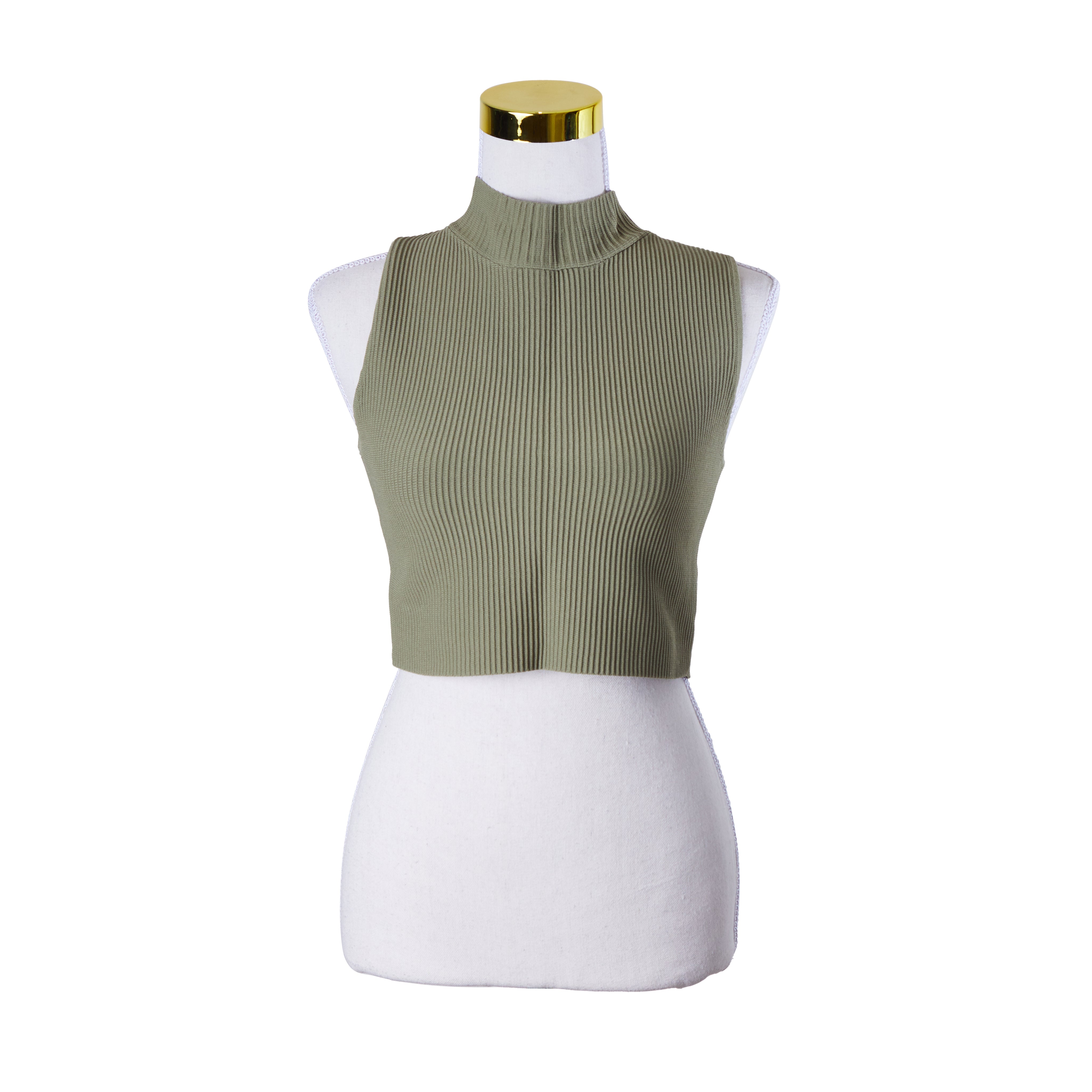 GLASSONS Khaki High Neck Crop Tank Top