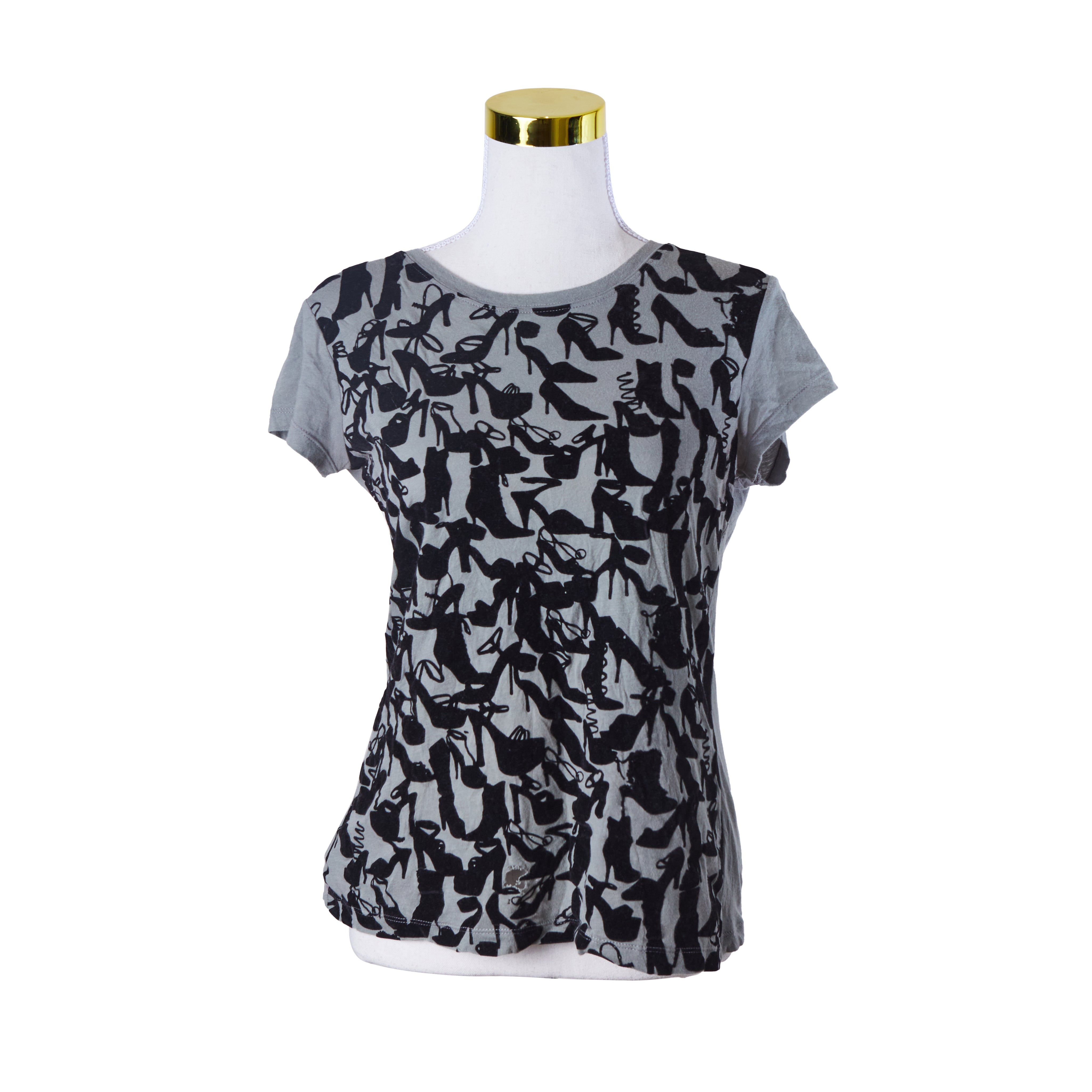 MNG Khaki and Black Velvet Heels Flocked T Shirt