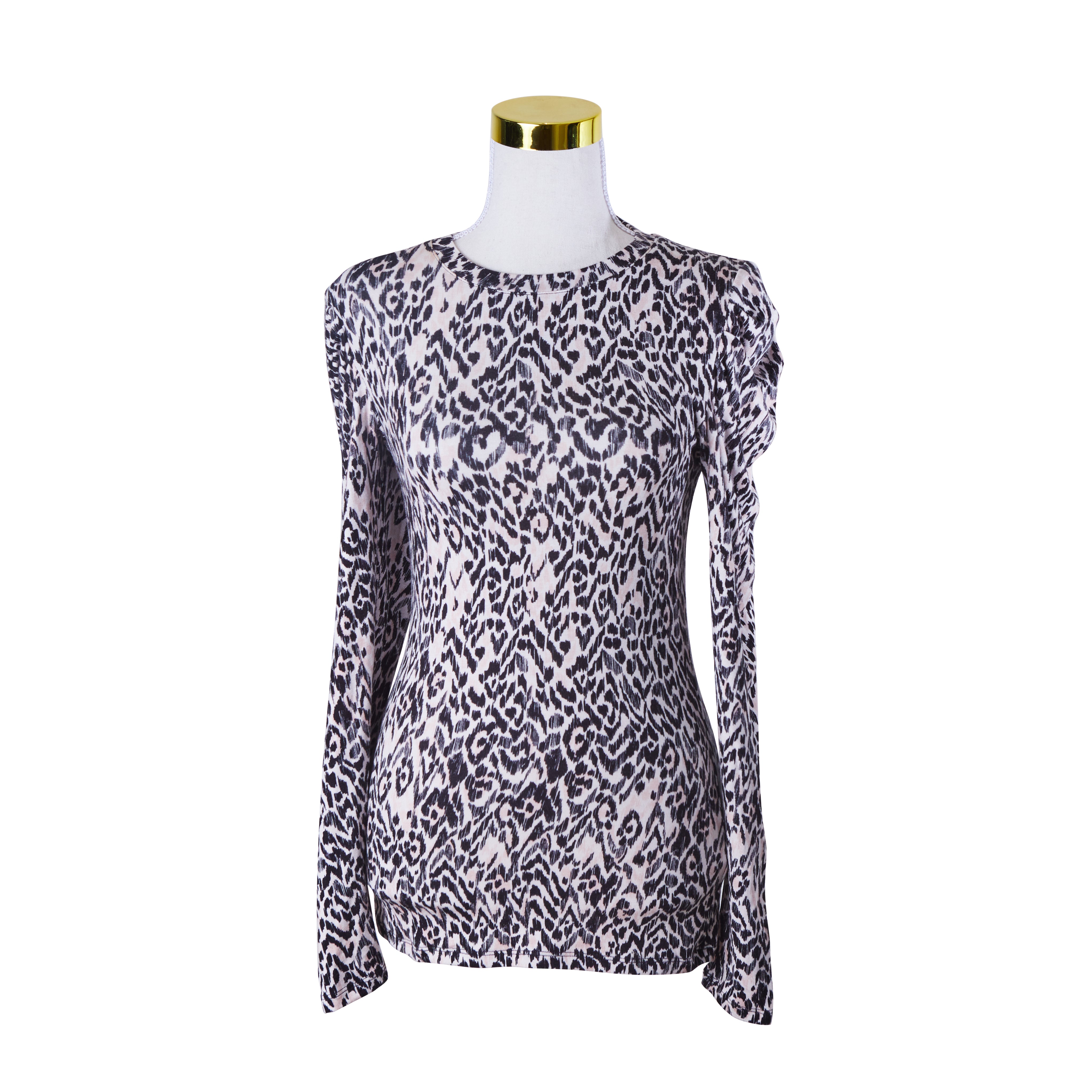 DECJUBA Light Pink and Black Cheetah Print Long Sleeve Top