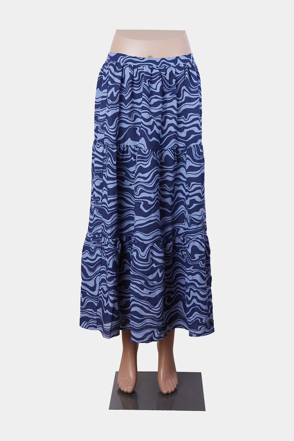 WILLA Blue and Navy Tiered Midi Skirt