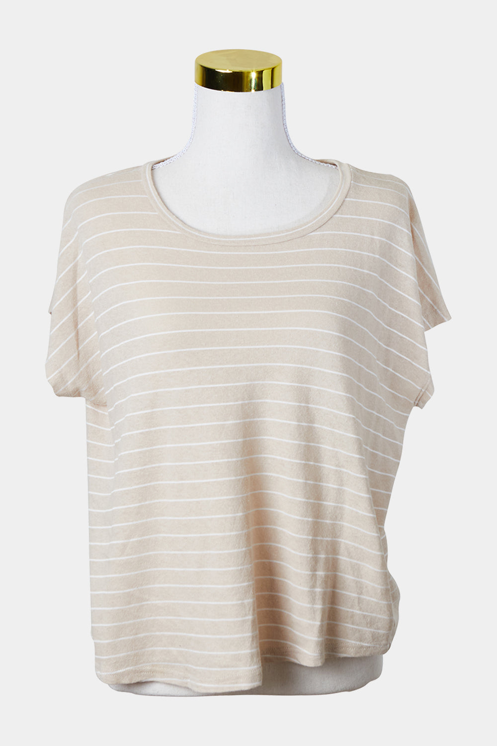 Mink Piink Beige Stripe Short Sleeve Loose T Shirt
