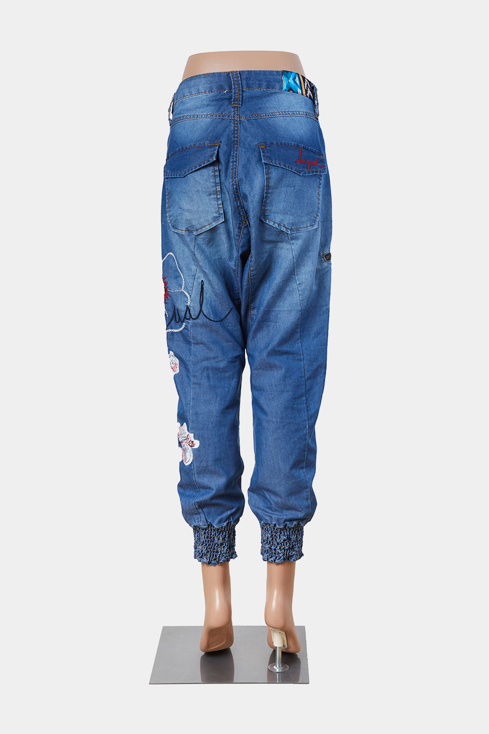 DESIGUAL Blue Denim Look Embroidered Joggeers