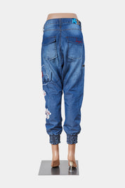 DESIGUAL Blue Denim Look Embroidered Joggeers