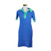 ALESSANDRA Blue Green and White Knit Short Sleeve Midi Dress