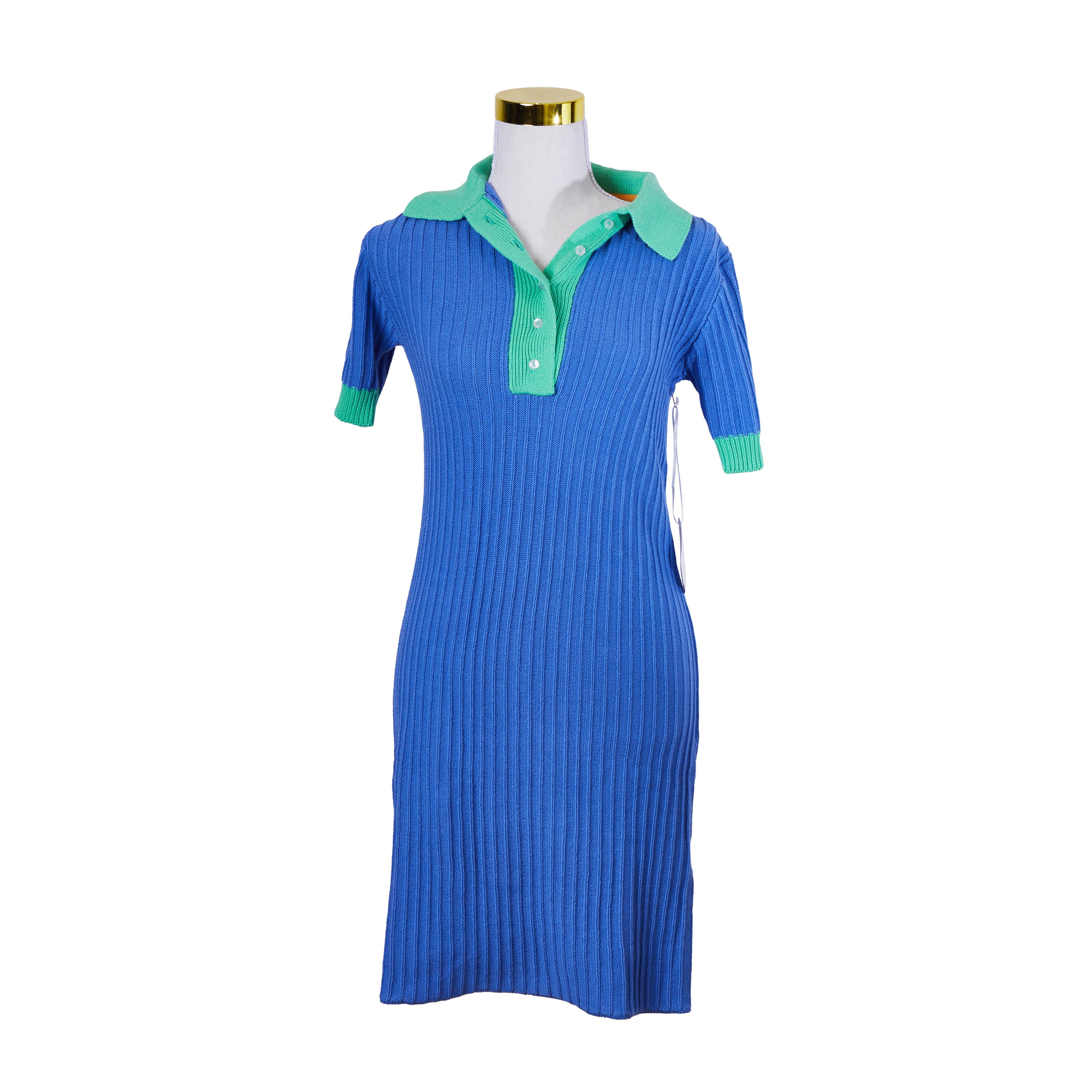 ALESSANDRA Blue Green and White Knit Short Sleeve Midi Dress