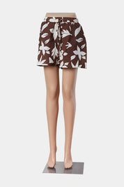 Lost In Lunar Brown and Off White Print Drawstring Shorts