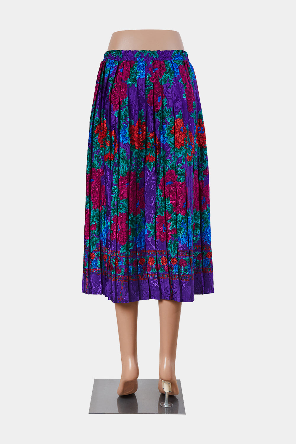 Andrea Gayle Purple, Green Red Pleated Midi Skirt