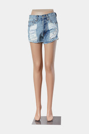 Mink Pink Light Blue Distressed Denim Shorts