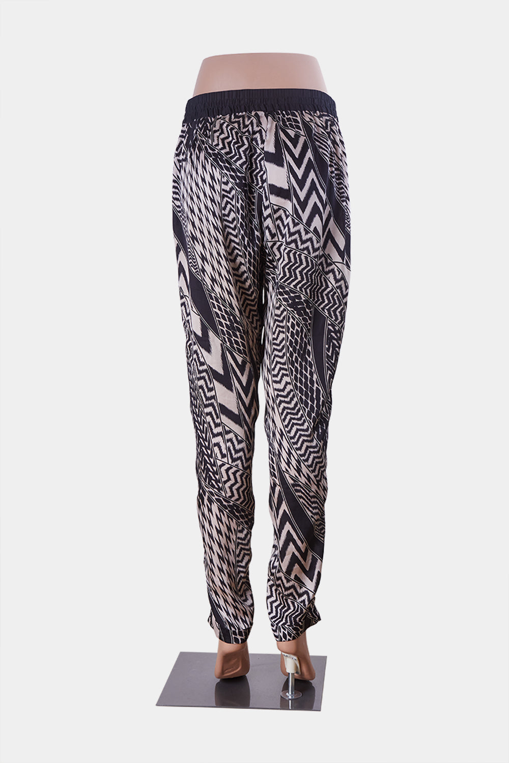 Assorted Brands Beige and Black Printed High Waisted Satin Pants