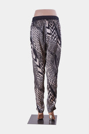 Assorted Brands Beige and Black Printed High Waisted Satin Pants
