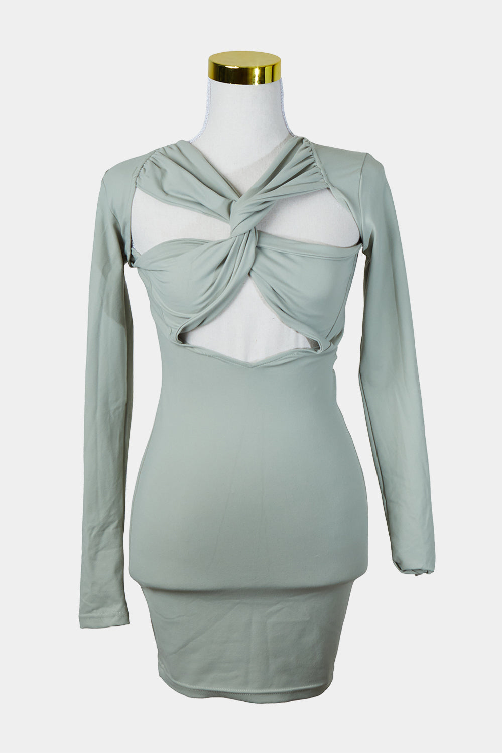 LIONESS Light Khaki Knot Detail Long Sleeve Dress