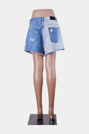 GLASSONS Blue Contrast High Waist Denim Shorts